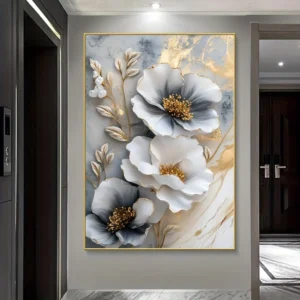 Modern Luxury 3D Floral Canvas Wall Art – Framed Decorative Painting
