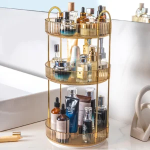 360° Rotating Makeup Organizer for Vanity – 3 Tier High-Capacity Cosmetic Storage Rack