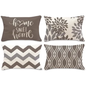 Nordic Tan Geometric Linen Pillowcase – Modern Decorative Cushion Cover (40×60 cm)