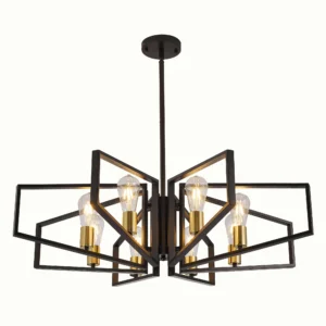 Modern 8-Light Geometric Chandelier – Adjustable Height Metal Pendant Light