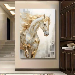 Golden Horse Wall Art Canvas – Frameless Modern Retro Painting (80×120 cm)