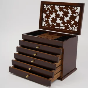 6-Tier Large Jewelry Box Organizer – Vintage Wooden Jewelry Storage Case