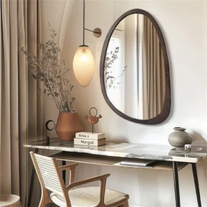 Asymmetrical Wall Mirror with Black Walnut Wood Frame
