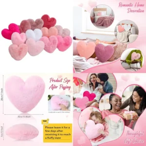 Heart-Shaped Pink Faux Fur Throw Pillows – 12 Pack Decorative Accent Set