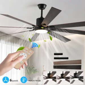 72-Inch Modern Ceiling Fan with LED Light – Remote & App Control, 8 Wooden Blades